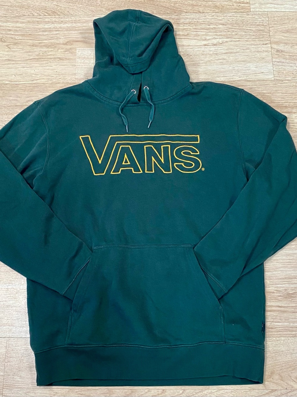 Vans Hoodie Men’s Medium Green Embroidered Yellow Logo Pullover Sweatshirt Top